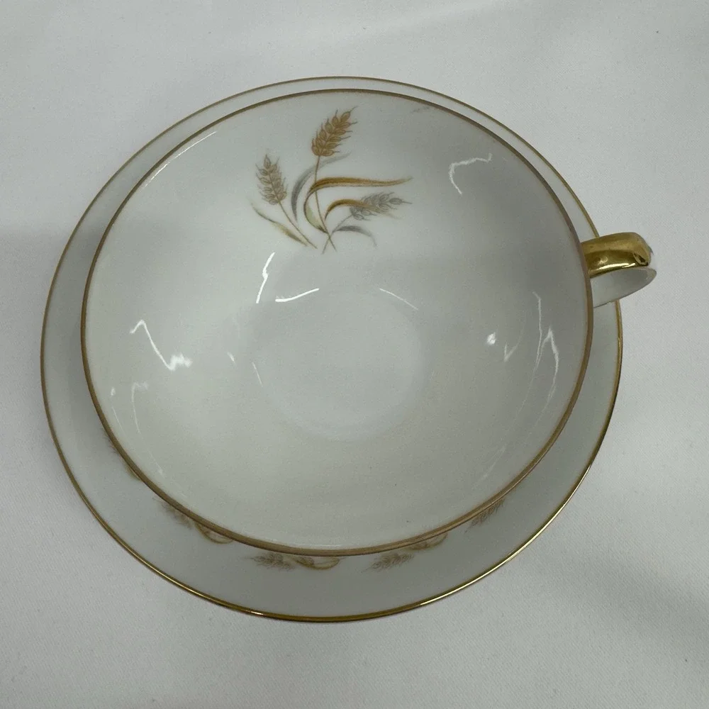 Mikasa Fine China Wheat‎ Grace Tea Set Cup Saucer Plates Japan Vintage Gold Tim